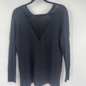 Sandro Women's Long Sleeve Round Neck Black Linen Blouse Size 2